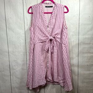 Gabby Isabella Pink Stripe Tie Front Handkerchief Dress Size L Cottagecore Soft